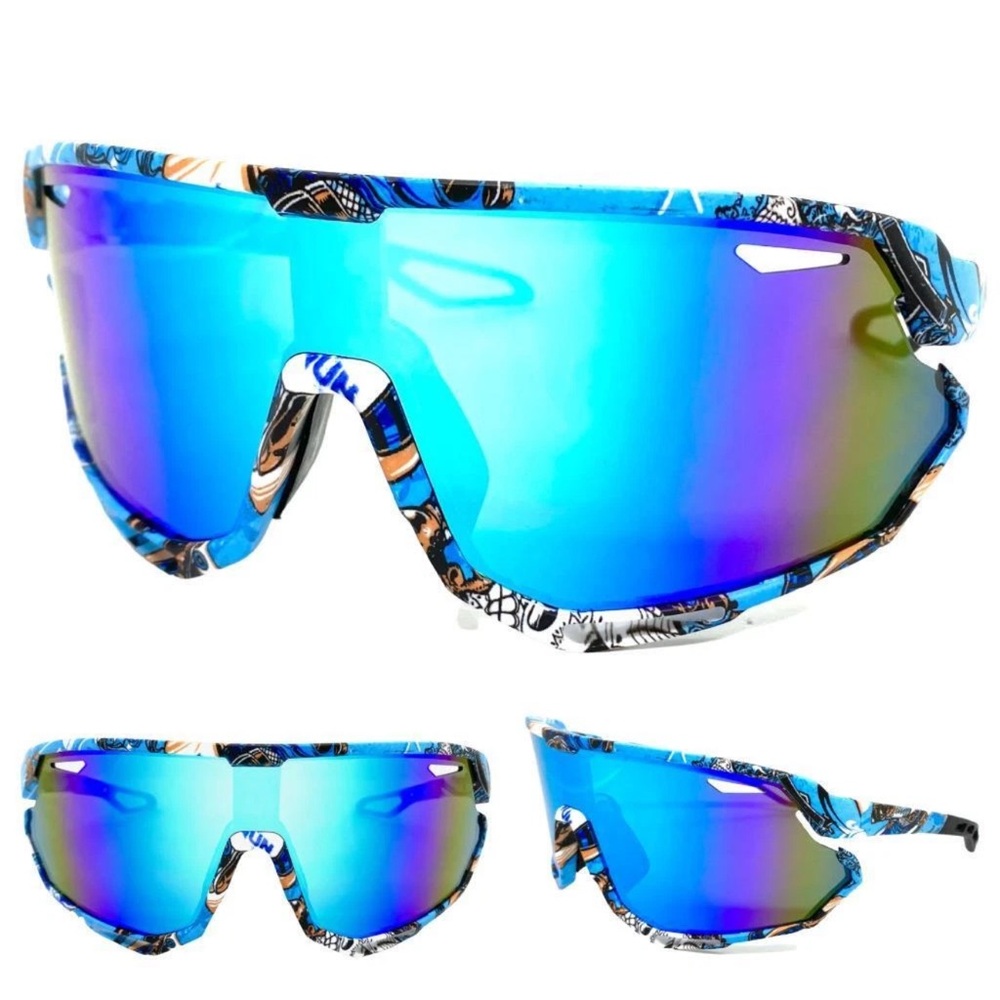 ALL SPORT WRAP AROUND SUNGLASSES MENS BLUE GRADIENT UV-LENSE RUBBER COMFORT NOSE